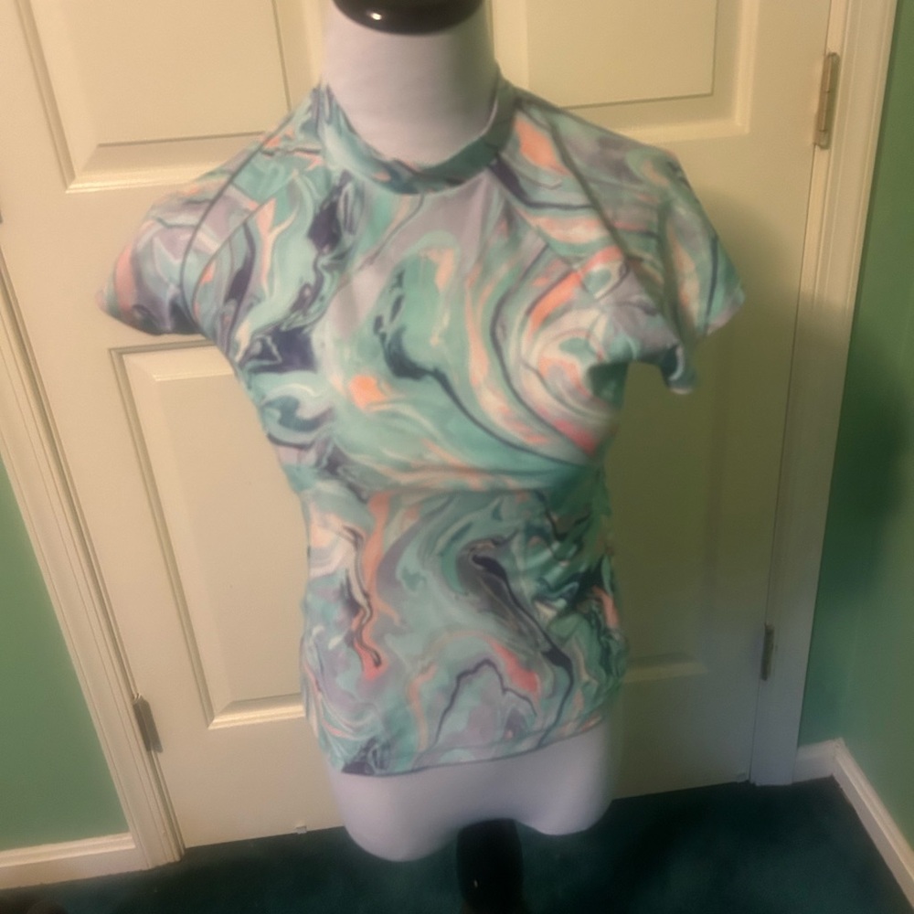 Athleta Girl Pastel Swirl  Mock Neck Rashguard